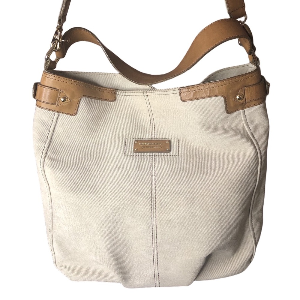 BURBERRY Blue Label Light Beige Canvas Bag with Leather Trim and Crossbody Strap - Picture 1 of 17